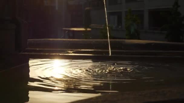 Zonnige Zonsondergang Basel Centrum Fontein Slow Motion Panorama Zwitserland — Stockvideo