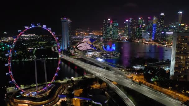 Singapore Februar 2019 Nacht Singapore Stadt Berühmten Zentralen Bezirk Verkehrsstraßenpanorama — Stockvideo