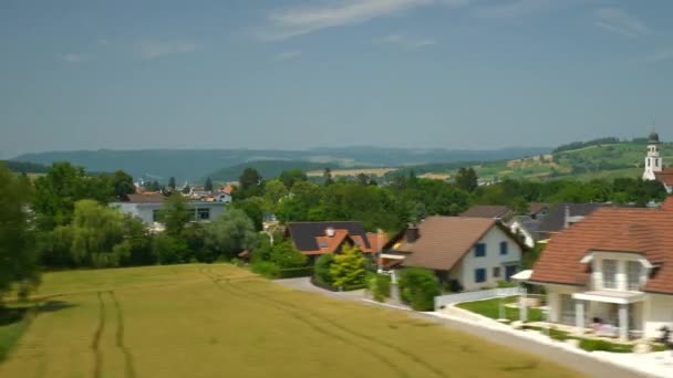 Zurich Bâle Journée Ensoleillée Train Route Côté Passager Pov Panorama — Video