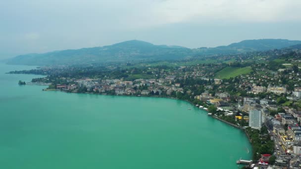 Svizzera Montreux Circa Novembre 2019 Montreux Lago Panoramica Aerea Metraggio — Video Stock