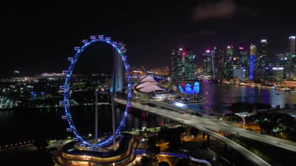 Singapore Februar 2019 Nacht Singapore Stadt Berühmten Zentralen Bezirk Verkehrsstraßenpanorama — Stockvideo