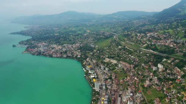 Suíça Montreux Circa Novembro 2019 Panorama Aéreo Lago Montreux Imagens — Vídeo de Stock