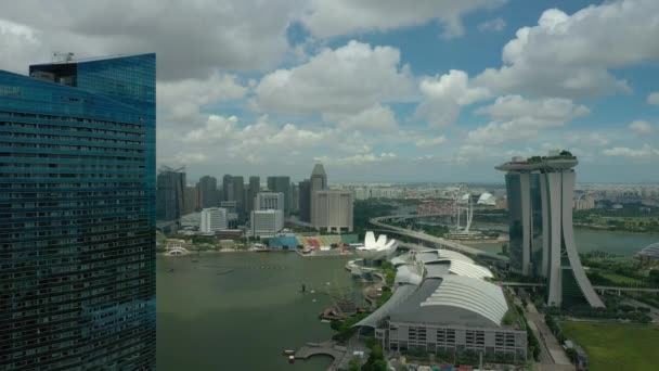 Сингапур Февраля 2019 Singapore City Marina Bay Famous Hotel Aerial — стоковое видео