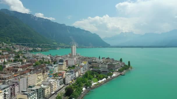 Ελβετία Montreux Circa Νοέμβριος 2019 Montreux Λίμνη Πλευρά Πανόραμα Πλάνα — Αρχείο Βίντεο