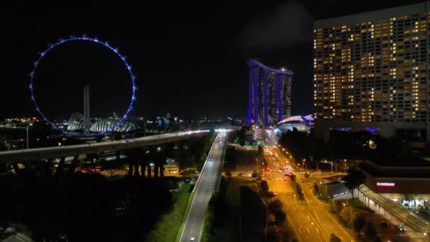 Singapore Febbraio 2019 Notte Singapore Città Famoso Quartiere Centrale Traffico — Video Stock