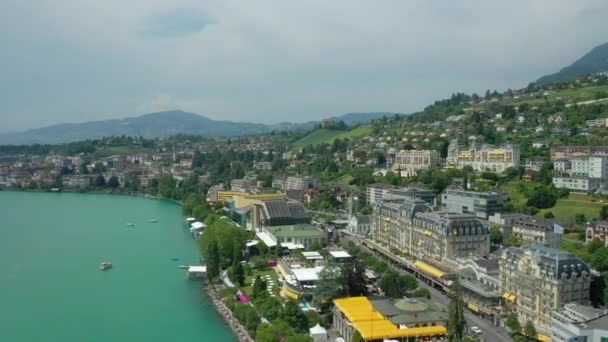 Suisse Montreux Circa Novembre 2019 Montreux Lake Aerial Panorama Footage — Video
