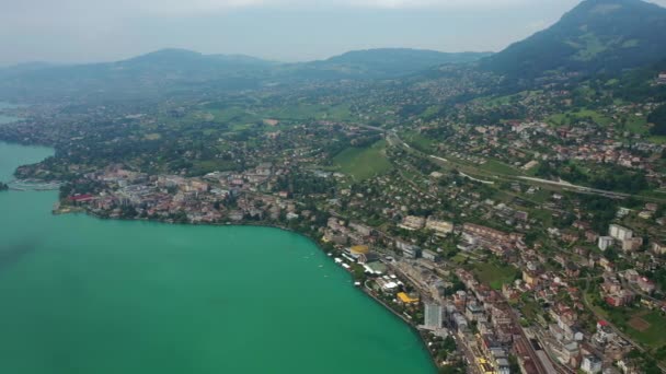 Svizzera Montreux Circa Novembre 2019 Montreux Lago Panoramica Aerea Metraggio — Video Stock