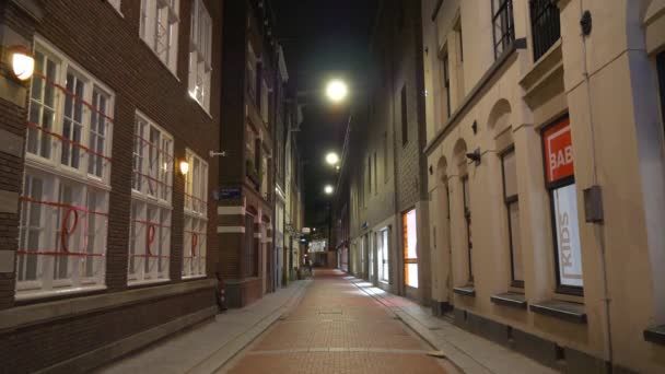 Amsterdam Città Notte Illuminazione Famoso Rosso Luci Quartiere Canale Panorama — Video Stock