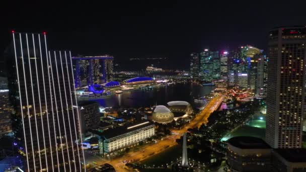 Singapur Febrero 2019 Noche Tiempo Singapur Ciudad Famoso Distrito Central — Vídeos de Stock