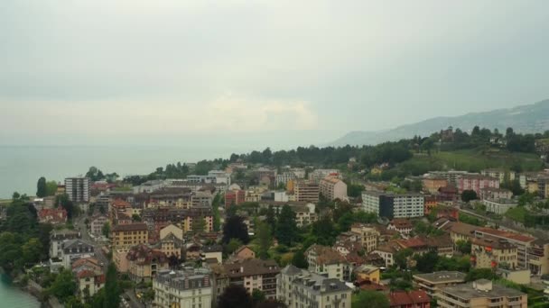 Dia Ensolarado Montreux Lago Lado Panorama Imagens Suíça — Vídeo de Stock