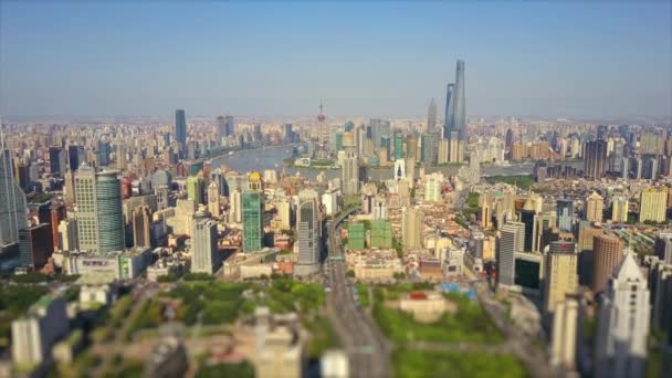 Shanghai Cityscape Pudong Downtown Tops Bay Aerial Panorama Footage China — ストック動画