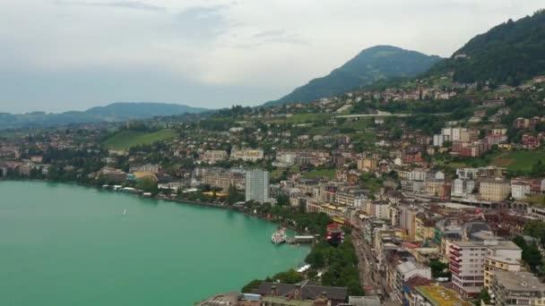 Suiza Montreux Circa Noviembre 2019 Panorama Aéreo Del Lago Montreux — Vídeos de Stock