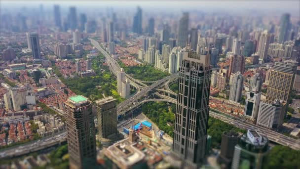 Tráfico Diurno Shanghai Paisaje Urbano Panorama Aéreo China — Vídeo de stock