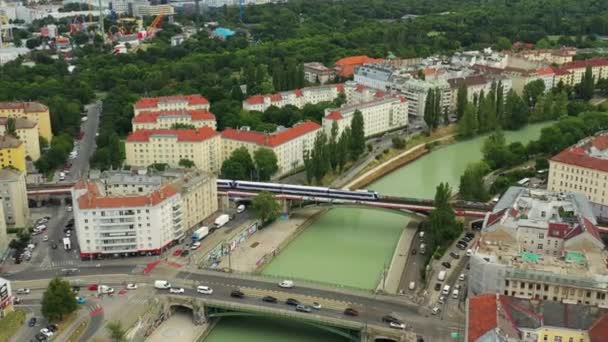 Vienna Riverside Giorno Vie Centrali Panorama Aereo Austria — Video Stock