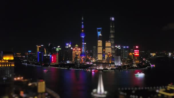 Noční Panorama Šanghaje Pudong Centru Topy Hangáru Letecké Panorama Záběry — Stock video