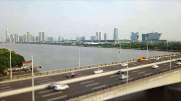 Hora Dia Guangzhou Cityscape Tráfego Aéreo Panorama Imagens China — Vídeo de Stock
