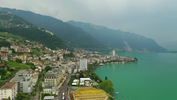 Sunny Day Montreux Panorama Aan Het Meer Beelden Zwitserland — Stockvideo