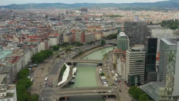 Vienna Ribera Del Día Tiempo Calles Centrales Panorama Aéreo Austria — Vídeo de stock