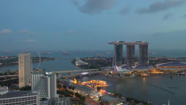 Singapore February 2019 Singapore City Marina Bay Famous Hotel Aerial — стокове відео