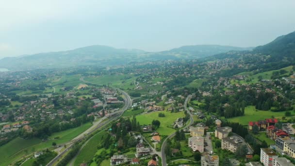 Sunny Day Montreux Jezioro Strona Panorama Materiał Szwajcaria — Wideo stockowe