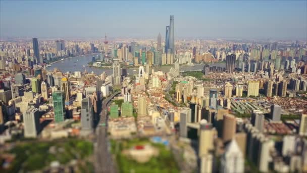 Shanghai Cityscape Pudong Downtown Tops Bay Aerial Panorama Footage China — ストック動画