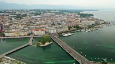 4k Footage of Geneva aerial riverscape panorama, Switzerland  