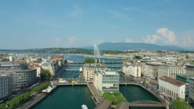 4k Footage of Geneva aerial riverscape panorama, Switzerland  