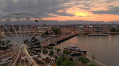 4k Footage of Geneva aerial riverscape panorama, Switzerland  