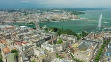 4k Footage of Geneva aerial riverscape panorama, Switzerland  