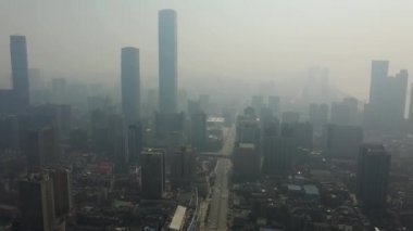 Changsha Şehri güneşli bir gün ünlü kültür kompleksi Delta Körfezi Havacılık Panoraması 4k Çin porseleni