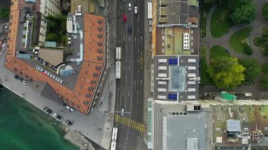 4k. Cenevre şehir manzarası trafik manzarası, İsviçre  
