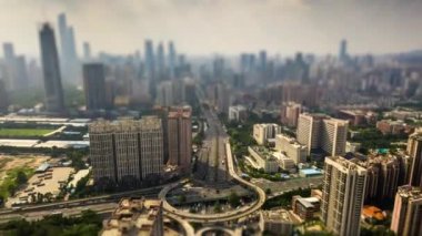 Gün zaman Guangzhou cityscape hava panorama. 4 k timelapse görüntüleri Çin 