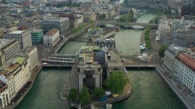 4k Footage of Geneva aerial riverscape panorama, Switzerland  