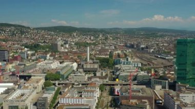 Gün zaman Zürih cityscape hava panorama 4k İsviçre