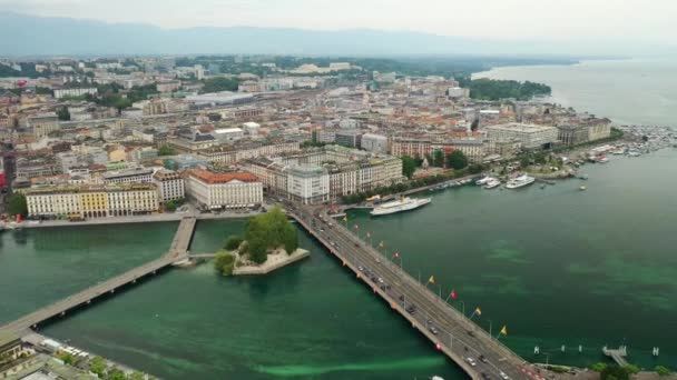 Footage Geneva Air Riverscape Panorama Switzerland — стокове відео