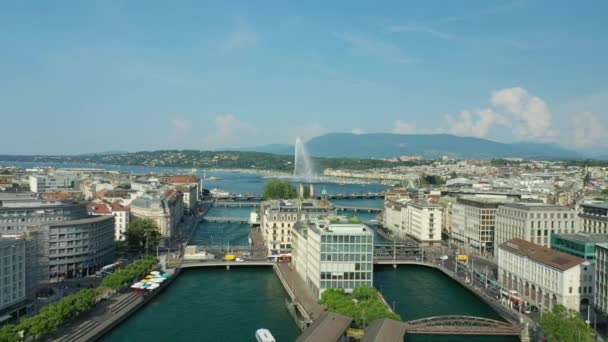 Riprese Del Panorama Aereo Del Paesaggio Fluviale Ginevra Svizzera — Video Stock