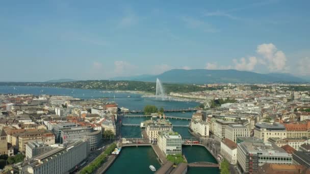 Съемка Женевской Воздушной Речной Панорамы Швейцария — стоковое видео