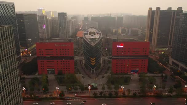 Akşam Chengdu Şehri Şehir Merkezi Hava Manzaralı Porselen — Stok video