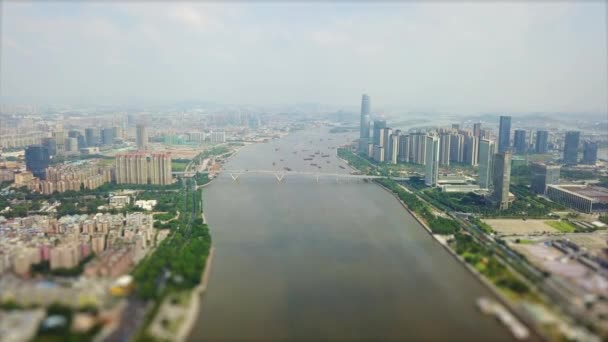 Dag Guangzhou Riverside Luchtfoto Panorama Beeldmateriaal Porselein — Stockvideo