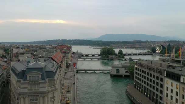 Riprese Del Panorama Aereo Del Paesaggio Fluviale Ginevra Svizzera — Video Stock