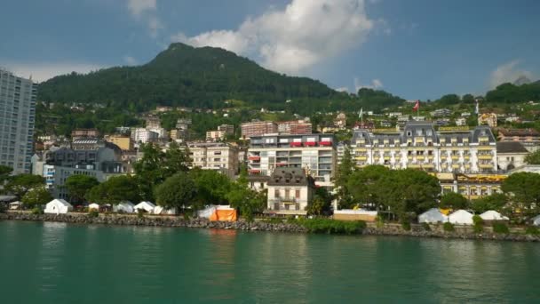 Día Soleado Montreux Ciudad Geneva Lago Famoso Ferry Carretera Viaje — Vídeo de stock