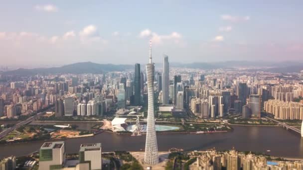 Hora Del Día Guangzhou Panorama Aéreo Junto Río Timelapse Metraje — Vídeos de Stock