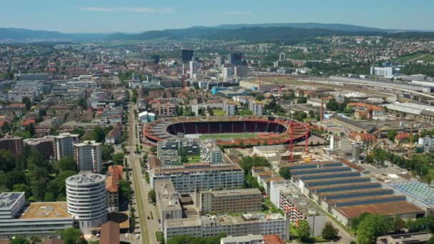 Dag Tijd Zürich Stadsgezicht Luchtfoto Panorama Zwitserland — Stockvideo