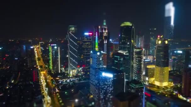 Notte Illuminato Guangzhou Panorama Del Traffico Aereo Timelapse Filmati Cina — Video Stock
