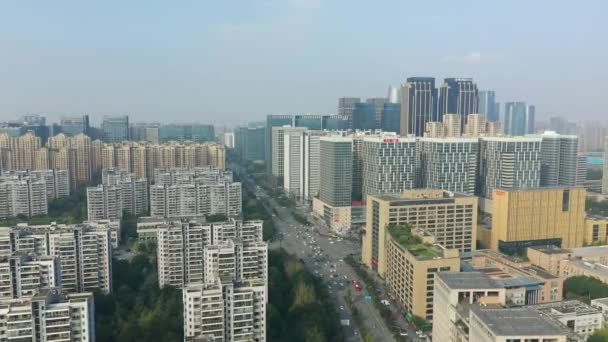 Dag Chengdu Stad Centrum Luchtfoto Panorama Porselein — Stockvideo