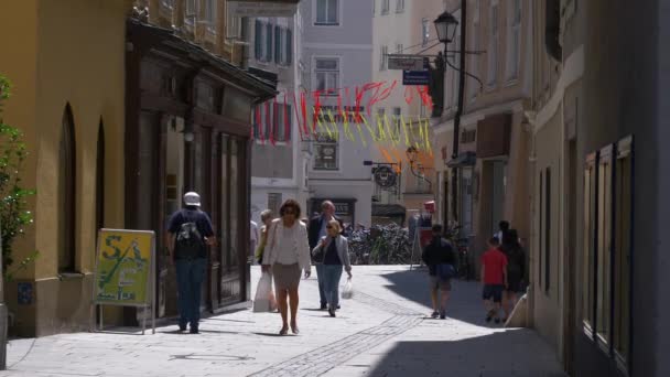 Salzburg Autriche Juillet 2019 Centre Ville Journée Célèbre Rue Piétonne — Video