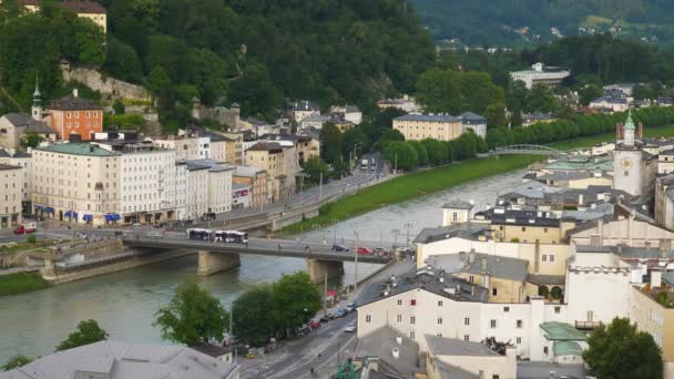 Salzburg Ausztria 2019 Július Nappali Salzburgi Központi Városkép Hegyi Panoráma — Stock videók