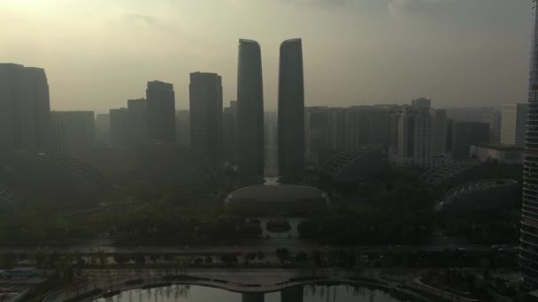 Akşam Chengdu Şehri Şehir Merkezi Hava Manzaralı Porselen — Stok video