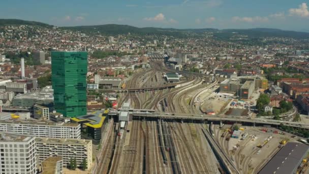 Zúrich Paisaje Urbano Ferrocarriles Vista Aérea Suiza — Vídeo de stock