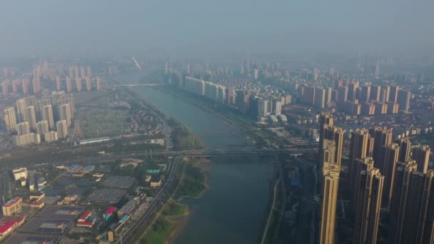 Atardecer Tiempo Changsha Ciudad Ribereña Bahía Antena Panorama China — Vídeo de stock